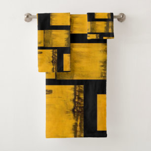 Burnt Yellow Black Bathroom Towel Sets
