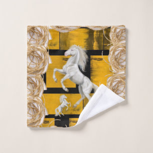 Burnt Yellow Black Bathroom Towel Sets White Horse
