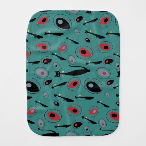 Burp Cloth  MidCentury Modern Atomic Cats