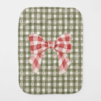 Burp Cloth with Red Bow and Green Pattern