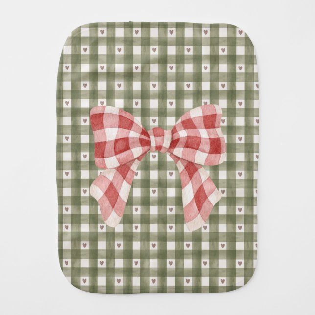 Burp Cloth with Red Bow and Green Pattern (Front)