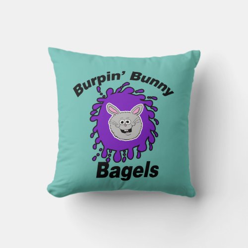 Burpin Bunny Bagels Throw Pillow