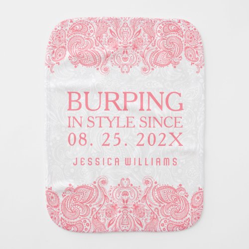 Burping In Style White  Pink Lace Baby Burp Cloth