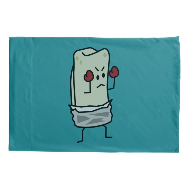 Burrito Boxer Fighter with Red Boxing Gloves Pillowcase (Back)
