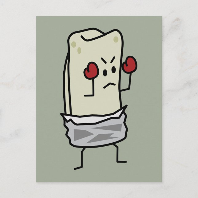 Burrito Boxer Fighter with Red Boxing Gloves Postcard (Front)