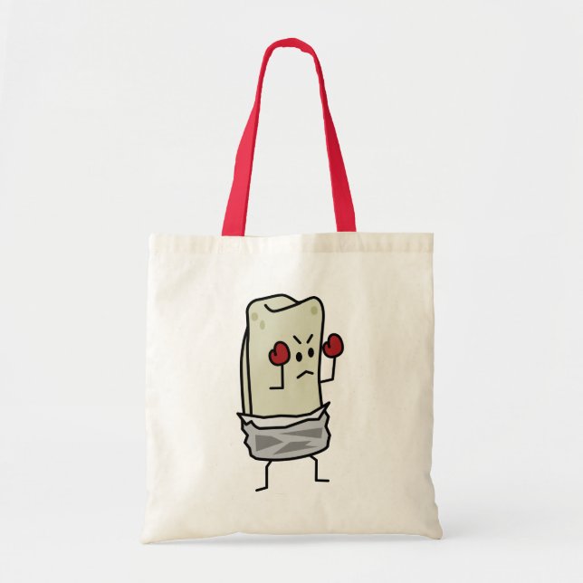 Burrito Boxer Fighter with Red Boxing Gloves Tote Bag (Front)
