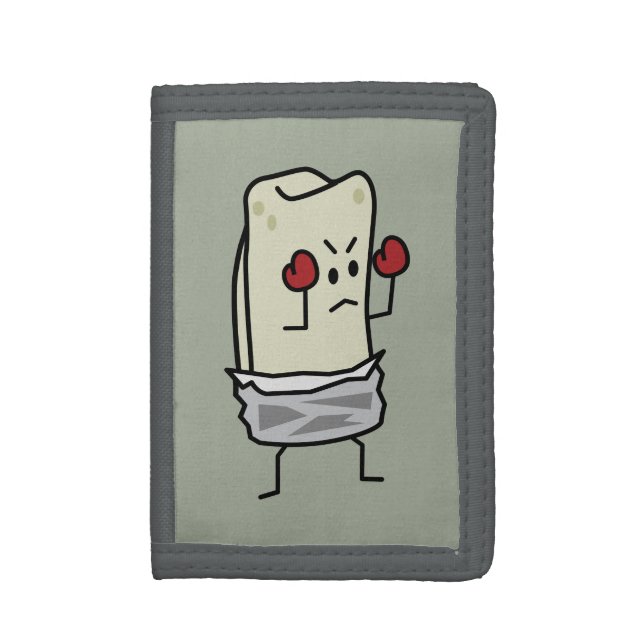 Burrito Boxer Fighter with Red Boxing Gloves Trifold Wallet (Front Vertical)