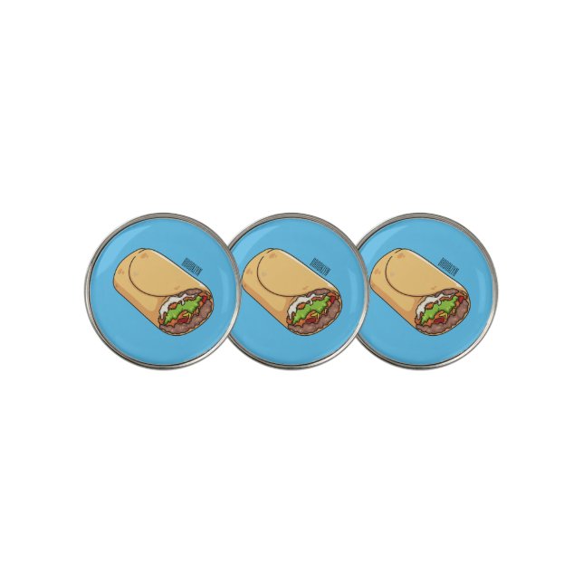 Burrito cartoon illustration  golf ball marker (3 Up)