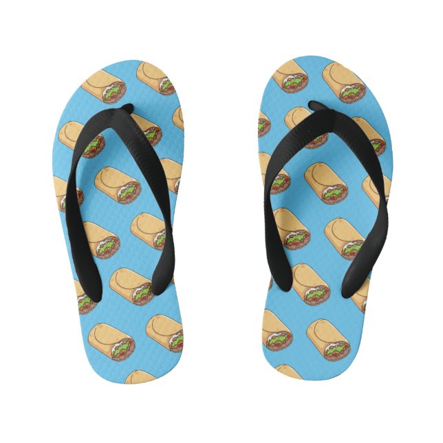 Burrito cartoon illustration kid's flip flops (Footbed)
