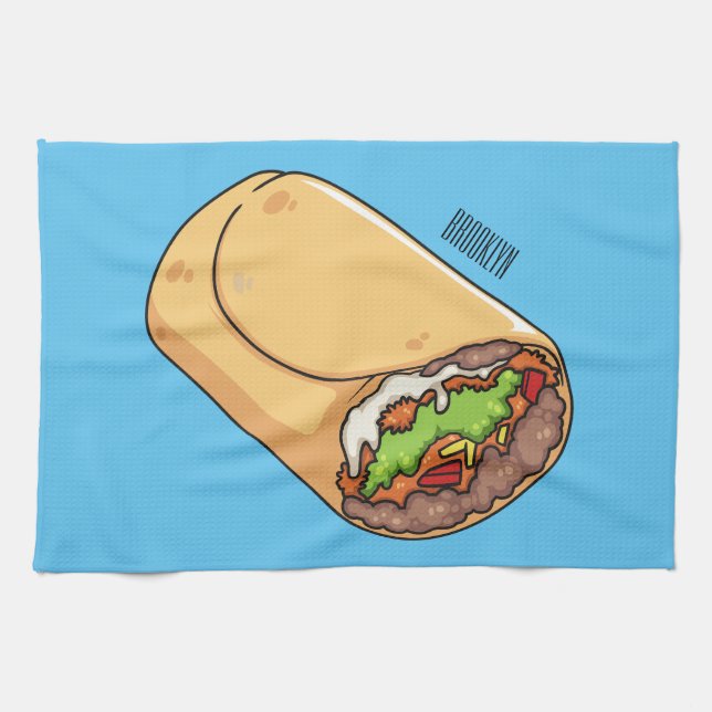 Burrito cartoon illustration kitchen towel (Horizontal)