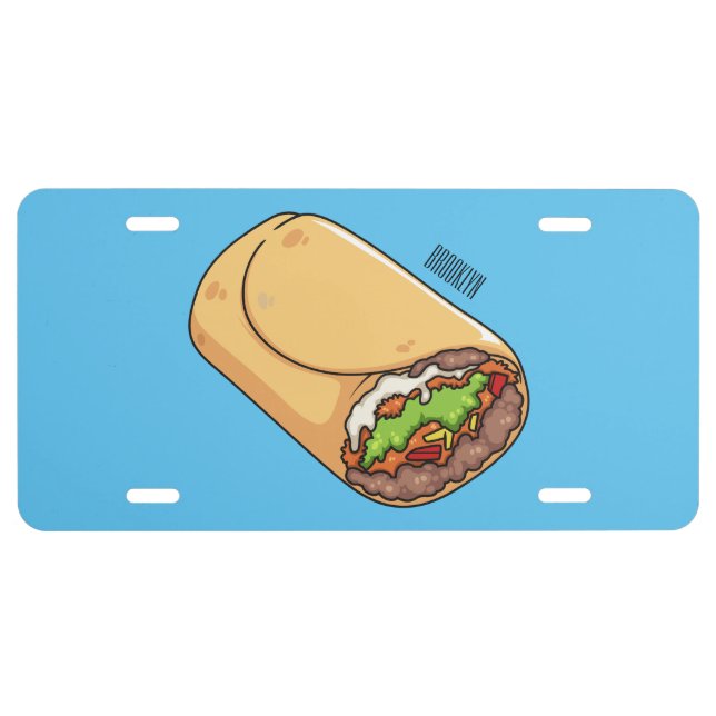 Burrito cartoon illustration license plate (Front)