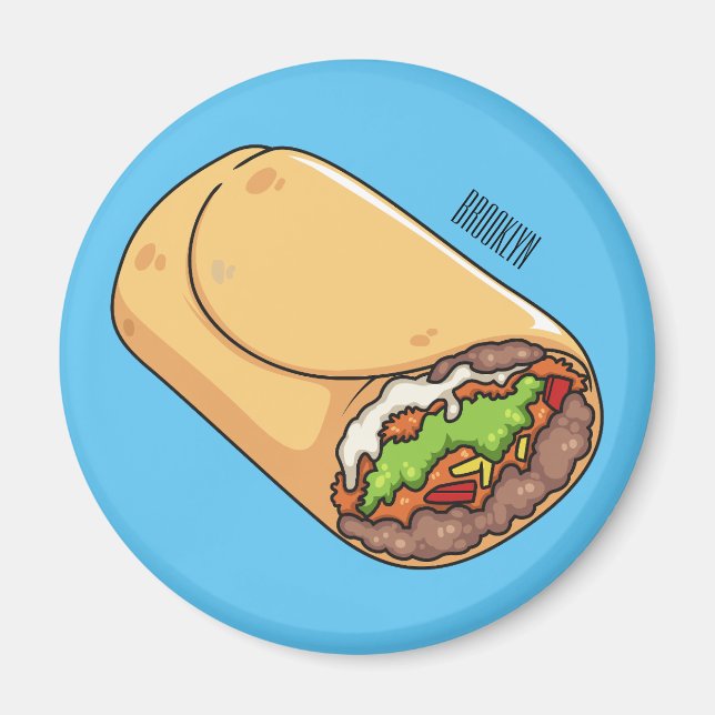 Burrito cartoon illustration magnet (Front)