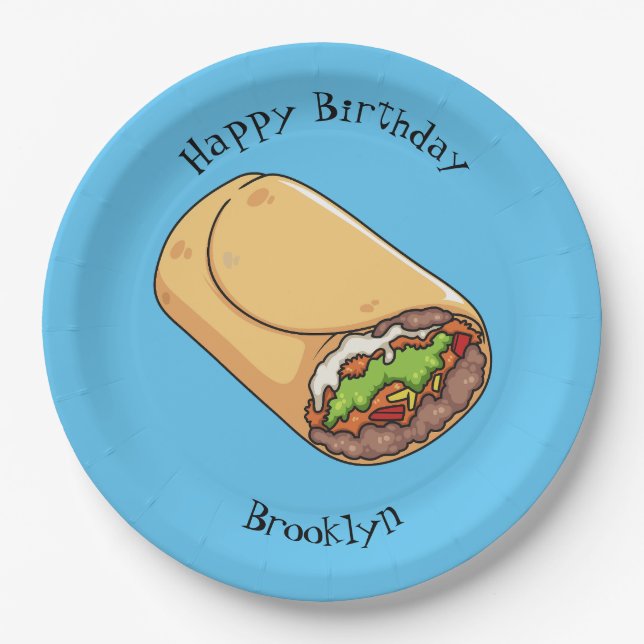 Burrito cartoon illustration paper plates (Front)