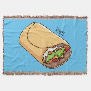 Burrito cartoon illustration throw blanket