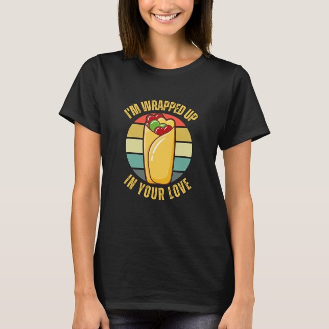 Burrito Couples Burrito Hearts Mexican Food Retro T-Shirt (Front)