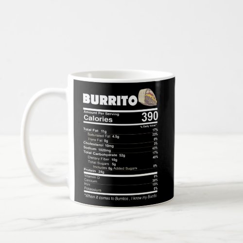 Burritos Nutritional Facts Funny Mexican Food Burr Coffee Mug