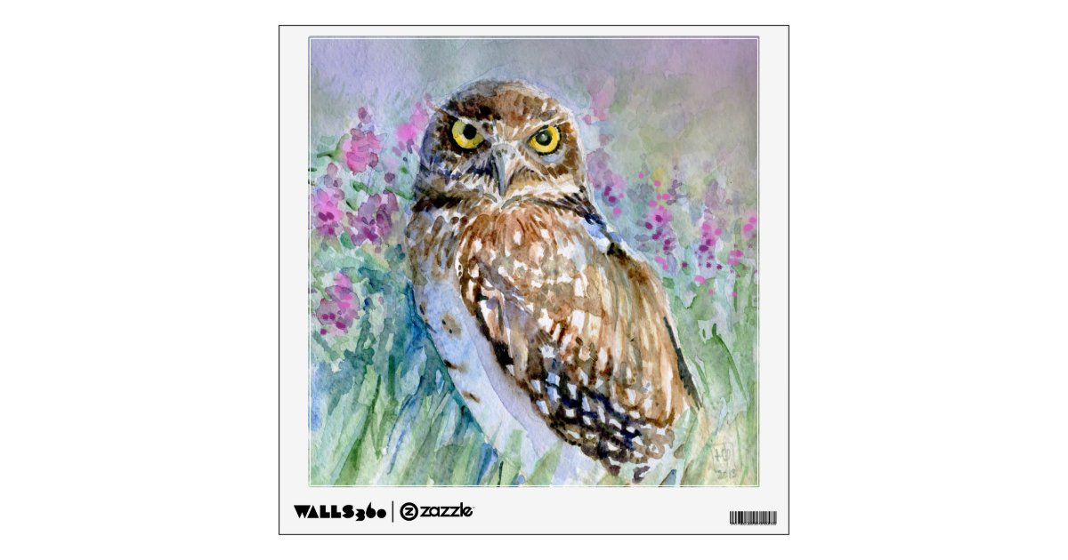 Burrowing Owl Watercolor Painting Wall Sticker Zazzle Com