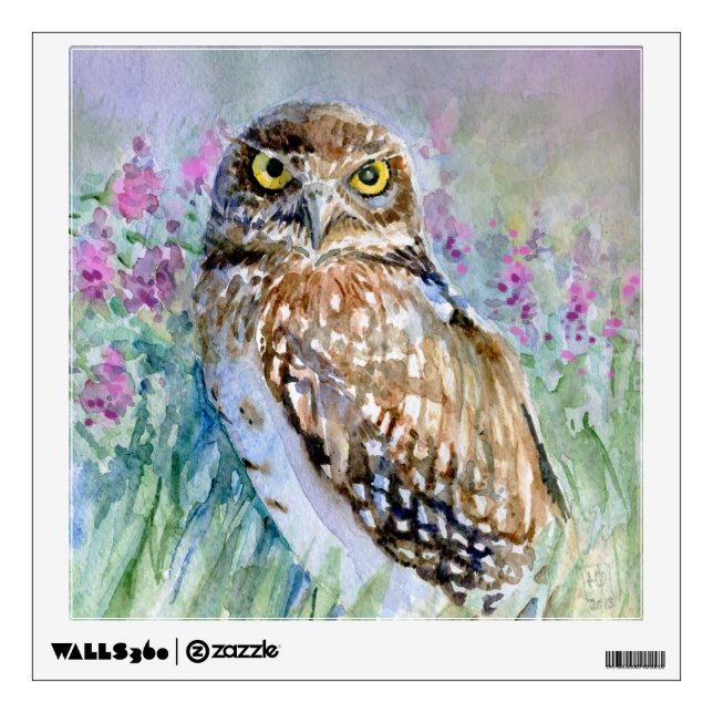 Burrowing owl Watercolor painting Wall Sticker (Front)