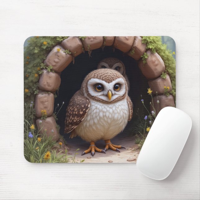 Burrowing Owls In a Cave Mouse Pad (With Mouse)