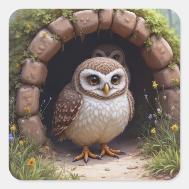 Burrowing Owls In a Cute Cave Square Sticker (Front)