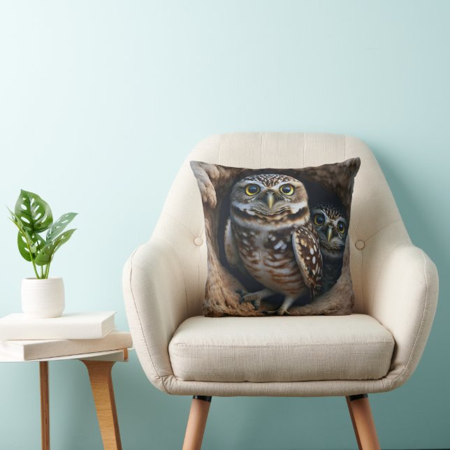 Burrowing Owls In a Dirt Hole Throw Pillow (Chair)