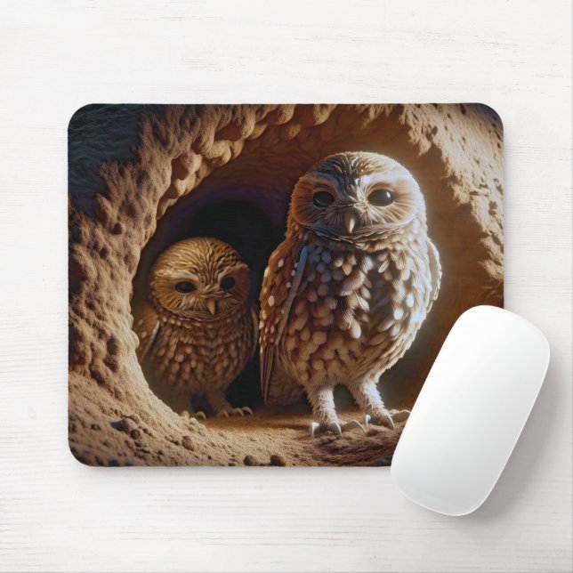 Burrowing Owls In Sand Burrow Mouse Pad (With Mouse)