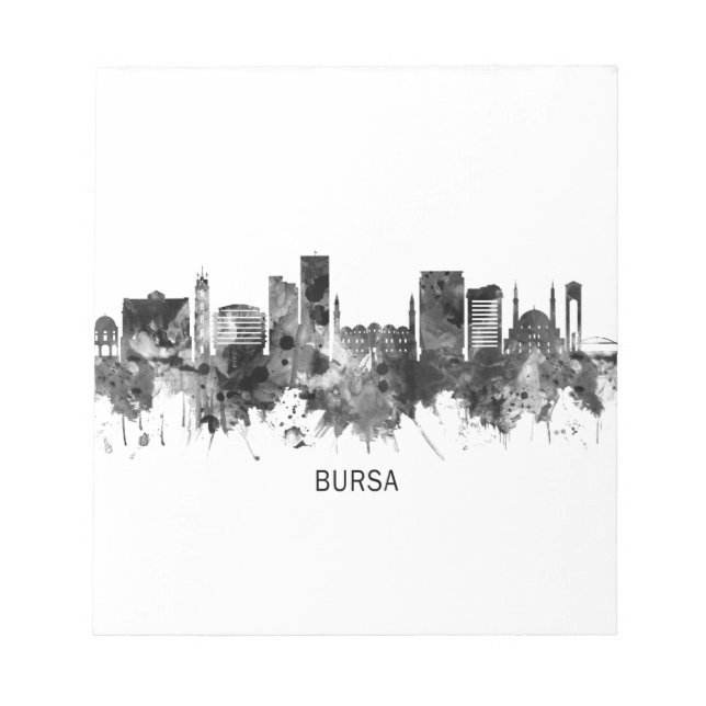 Bursa Turkey Skyline BW Notepad (Front)