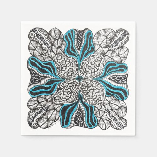 Burst of Blue Hand-Drawn Doodle Cocktail Napkins