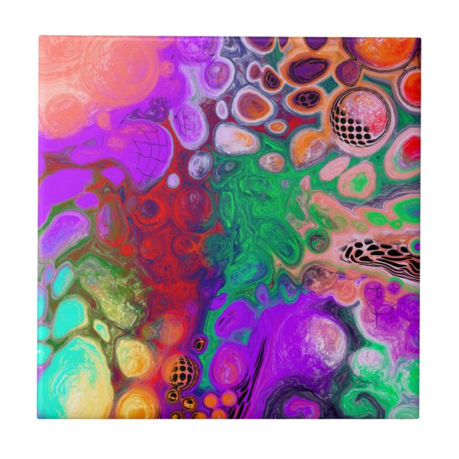 Burst of Colors Digital Fluid Art  Ceramic Tile (Front)