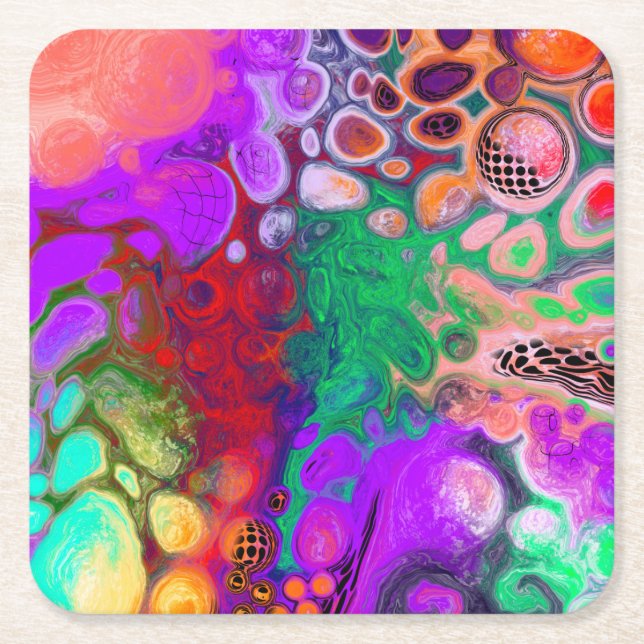 Burst of Colors Digital Fluid Art   Square Paper Coaster (Front)