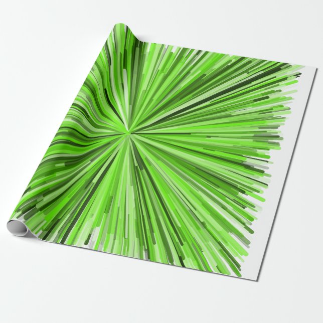 Burst of Green Lines Pattern Wrapping Paper (Unrolled)