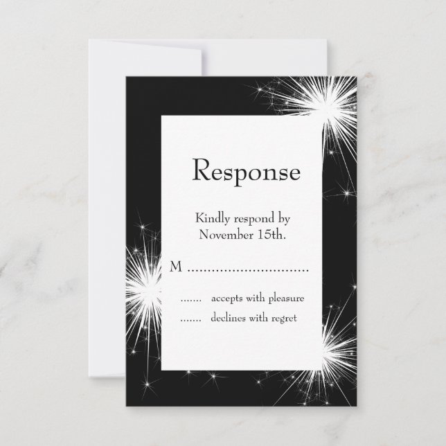 Burst of Sparkles RSVP (black) Card (Front)