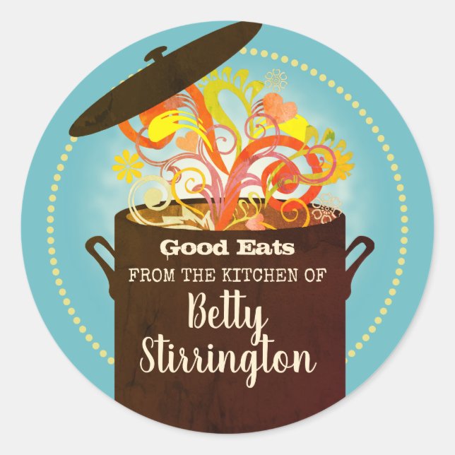 Bursting aromas cooking soup stew sauce canning classic round sticker (Front)