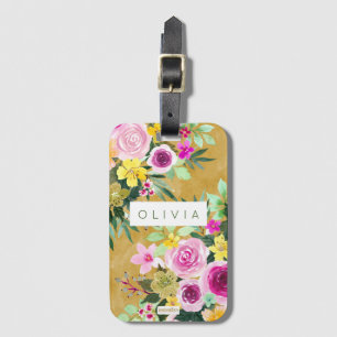 BURSTING BOUQUET Mustard Yellow Colorful Custom Luggage Tag