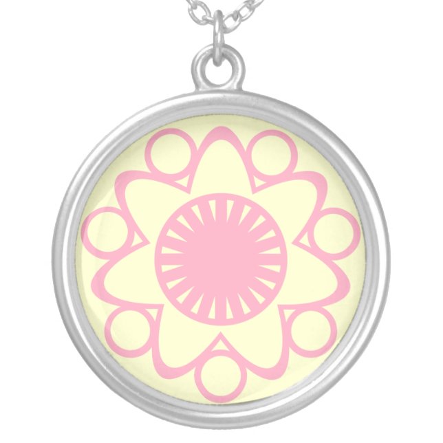 Bursting With Life Flower Necklace, Light Pink Silver Plated Necklace (Front)