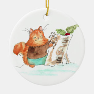 Burt and the Yule Log Ceramic Ornament