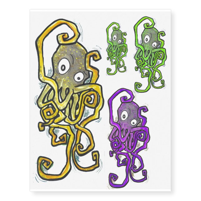 Burt Cartoon Octopus lowbrow fun Art Tattoo (Front)