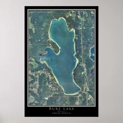 Burt Lake Michigan Satellite Poster Map