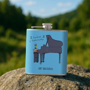 Burt Quackarach Duck Funny Piano Player Artwork Flask