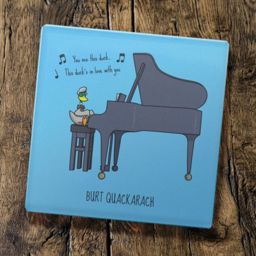 Burt Quackarach Duck Funny Piano Player Artwork Glass Coaster