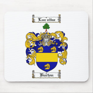 BURTON FAMILY CREST - BURTON COAT OF ARMS MOUSE PAD