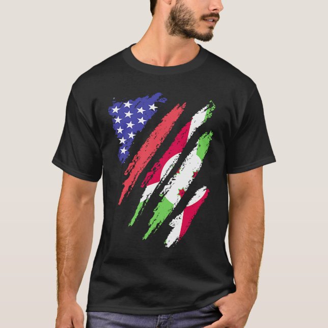 Burundi American Patriot Grown Heart Flag Stripes T-Shirt (Front)