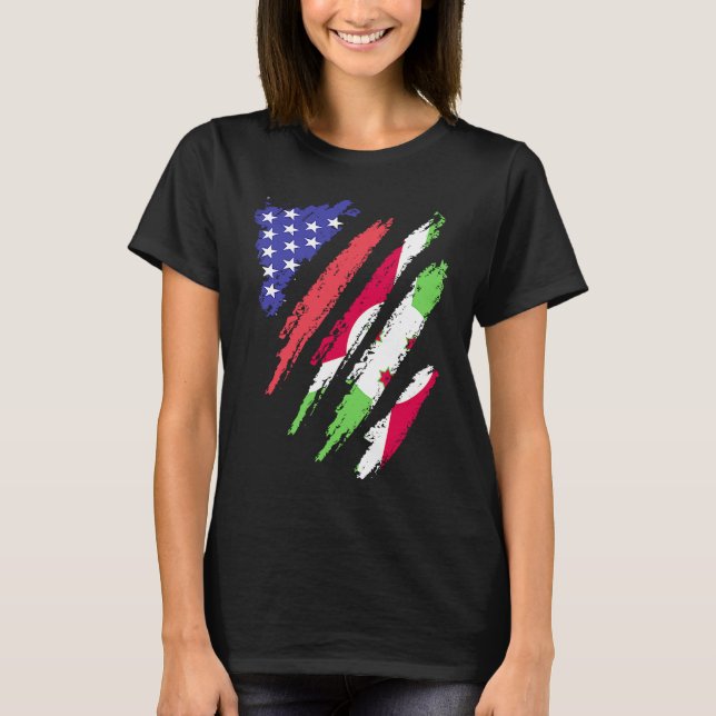 Burundi American Patriot Grown Heart Flag Stripes T-Shirt (Front)