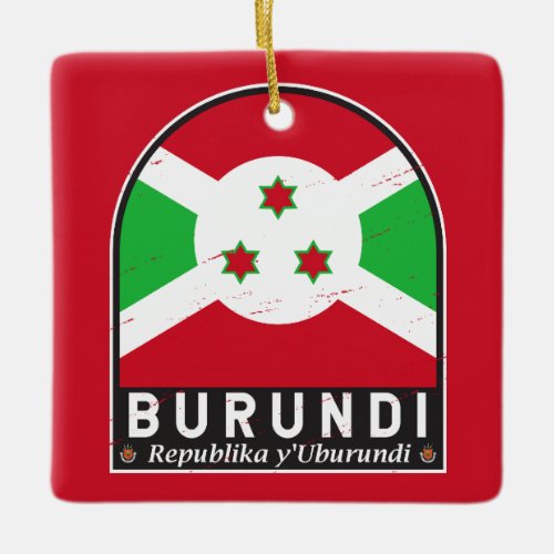 Burundi Flag Emblem Distressed Vintage Ceramic Ornament