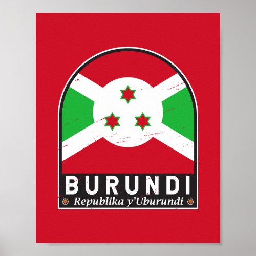 Burundi Flag Emblem Distressed Vintage Poster