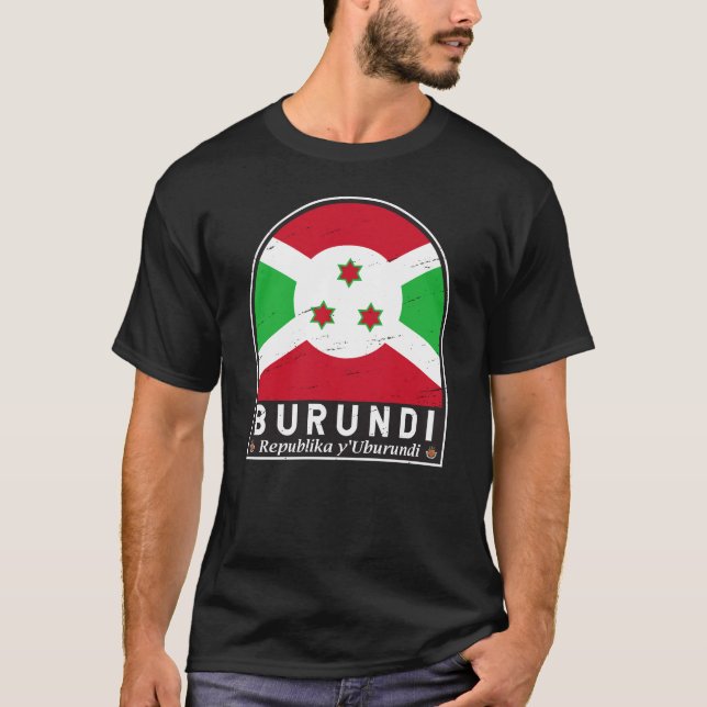 Burundi Flag Emblem Distressed Vintage T-Shirt (Front)