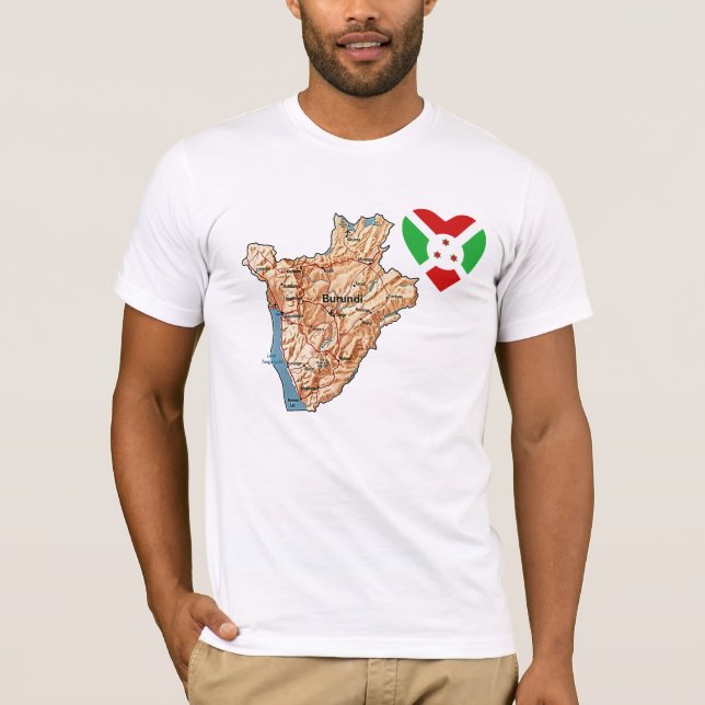 Burundi Flag Heart and Map T-Shirt (Front)