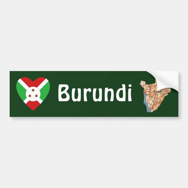 Burundi Flag Heart + Map Bumper Sticker (Front)