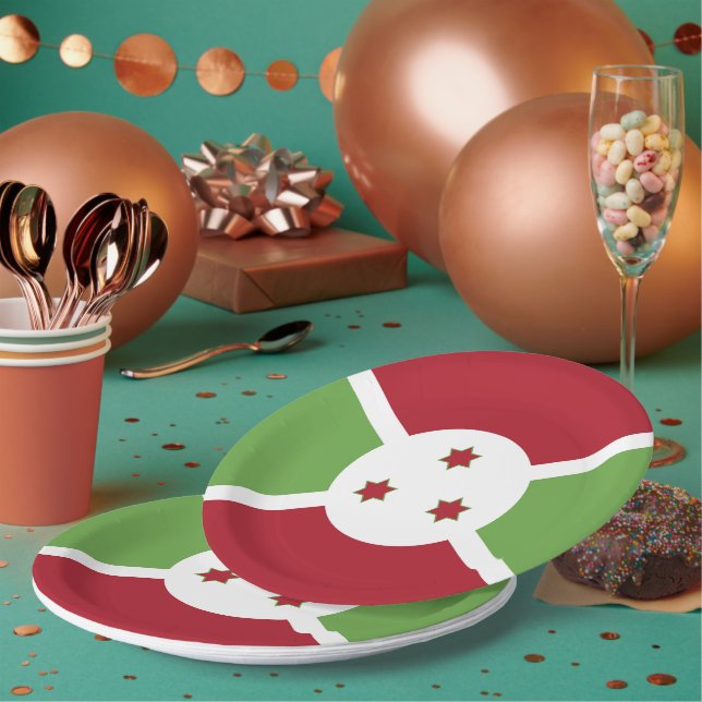 Burundi flag paper plates (Multi)