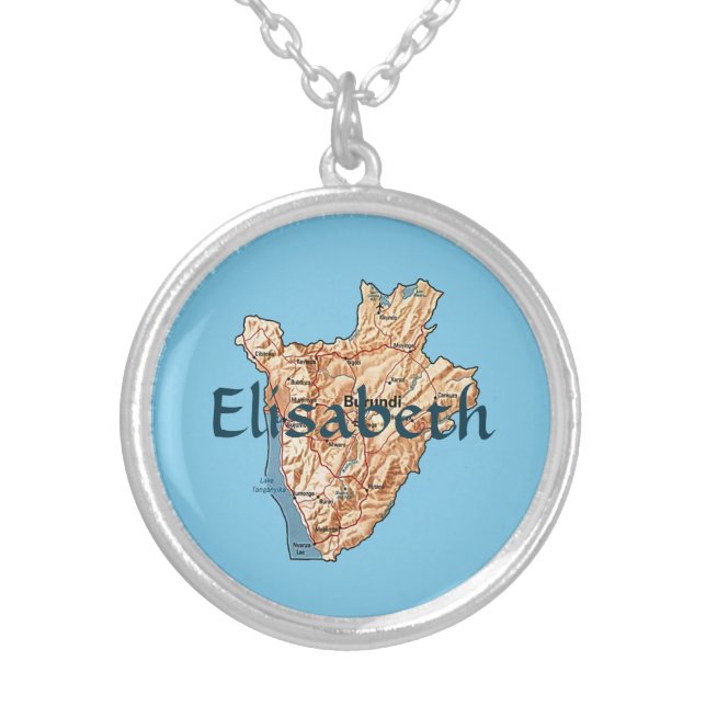 Burundi Map + Name Necklace (Front)